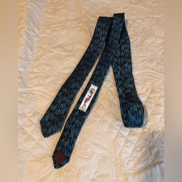 Vintage skinny teal necktie by Fling beautiful abstract retro design Made in USA - Picture 2 of 12